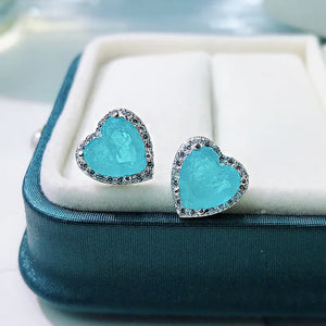 925 Silver Heart Tourmaline Finger Ring Women Paraiba Jewelry