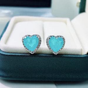 925 Silver Heart Tourmaline Finger Ring Women Paraiba Jewelry