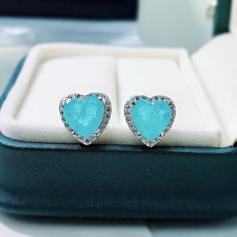 925 Silver Heart Tourmaline Finger Ring Women Paraiba Jewelry