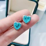 925 Silver Heart Tourmaline Finger Ring Women Paraiba Jewelry