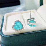 925 Silver Heart Tourmaline Finger Ring Women Paraiba Jewelry