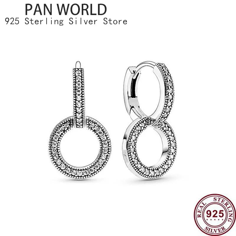 925 Sterling Silver Double Ring Women's Pan Earrings