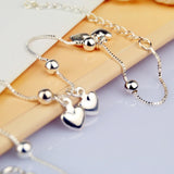 925 Silver Female Anklet Heart Pendant Bracelet Chain Summer Beach Jewelry