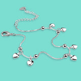 925 Silver Female Anklet Heart Pendant Bracelet Chain Summer Beach Jewelry