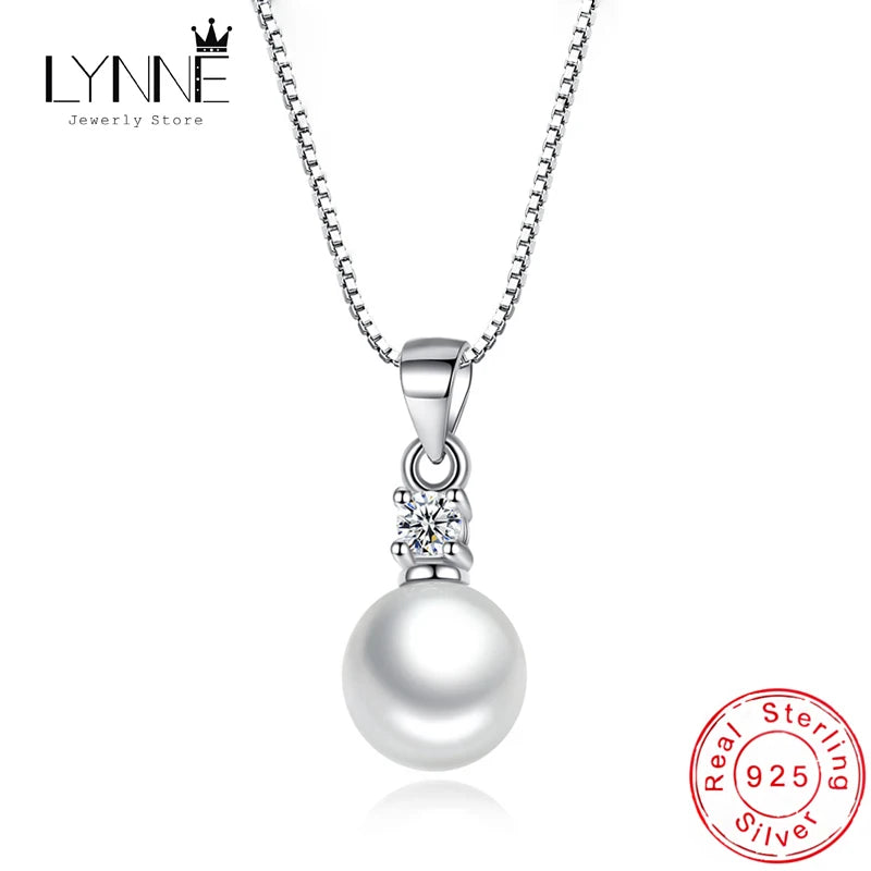 925 Silver Pearl Zircon Pendant Necklace 40 & 45+5cm Rhinestone Choker