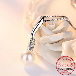 925 Silver Pearl Zircon Pendant Necklaces 40 & 45+5cm