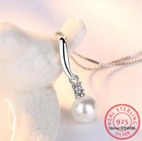 925 Silver Pearl Zircon Pendant Necklaces 40 & 45+5cm