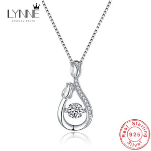 925 Silver Rose Flower Pendant Necklace with Zircon Charm