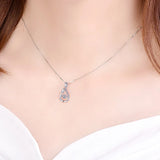 925 Silver Rose Flower Pendant Necklace with Zircon Charm