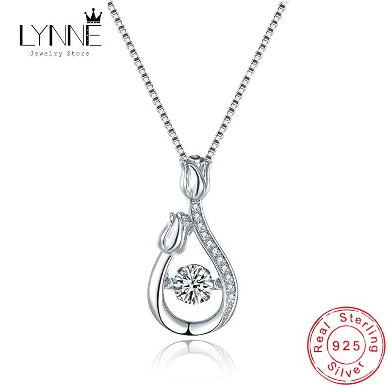 925 Silver Rose Flower Pendant Necklace with Zircon Charm