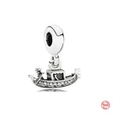 925 Sterling Silver Fine Bead Castle And Boat Pendant