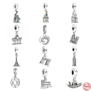 925 Sterling Silver Fine Bead Castle And Boat Pendant