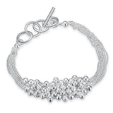 925 Silver Multi-Chain Bracelet with Beads for Feminine Charm