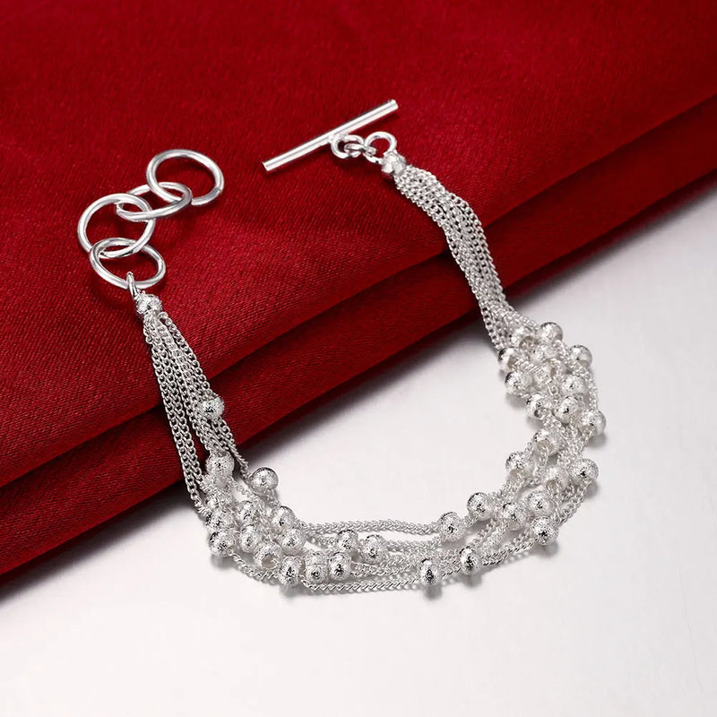 925 Silver Multi-Chain Bracelet with Beads for Feminine Charm