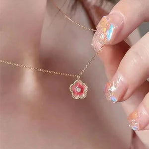 925 Silver Flower Necklace Pink Pendant Birthday Gift