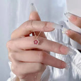925 Silver Flower Necklace Pink Pendant Birthday Gift