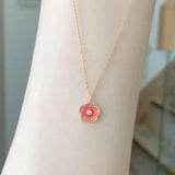 925 Silver Flower Necklace Pink Pendant Birthday Gift