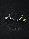 925 Silver French Crystal Star Stud Earrings Sparkling Women 18k Plated Jewelry