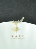 925 Silver French Crystal Star Stud Earrings Sparkling Women 18k Plated Jewelry