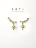 925 Silver French Crystal Star Stud Earrings Sparkling Women 18k Plated Jewelry