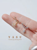 925 Silver French Crystal Star Stud Earrings Sparkling Women 18k Plated Jewelry