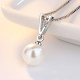925 Silver Freshwater Pearl CZ Pendant Necklace V Rhinestone Drop