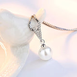 925 Silver Freshwater Pearl CZ Pendant Necklace V Rhinestone Drop