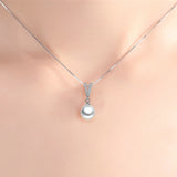 925 Silver Freshwater Pearl CZ Pendant Necklace V Rhinestone Drop