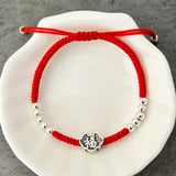 925 Silver Fu Charm Bracelet Red Thread Statement
