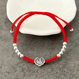 925 Silver Fu Charm Bracelet Red Thread Statement