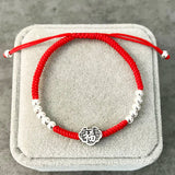 925 Silver Fu Charm Bracelet Red Thread Statement