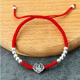 925 Silver Fu Charm Bracelet Red Thread Statement