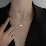925 Sterling Silver Zircon Disc Choker Necklace Round Pendant Snake Chain
