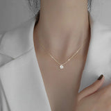 925 Sterling Silver Zircon Disc Choker Necklace Round Pendant Snake Chain