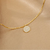 925 Sterling Silver Zircon Disc Choker Necklace Round Pendant Snake Chain