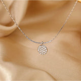 925 Sterling Silver Zircon Disc Choker Necklace Round Pendant Snake Chain