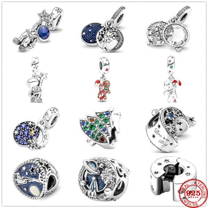 925 Silver Astronaut Christmas Cookies Charm Bead for Bracelet DIY Jewelry
