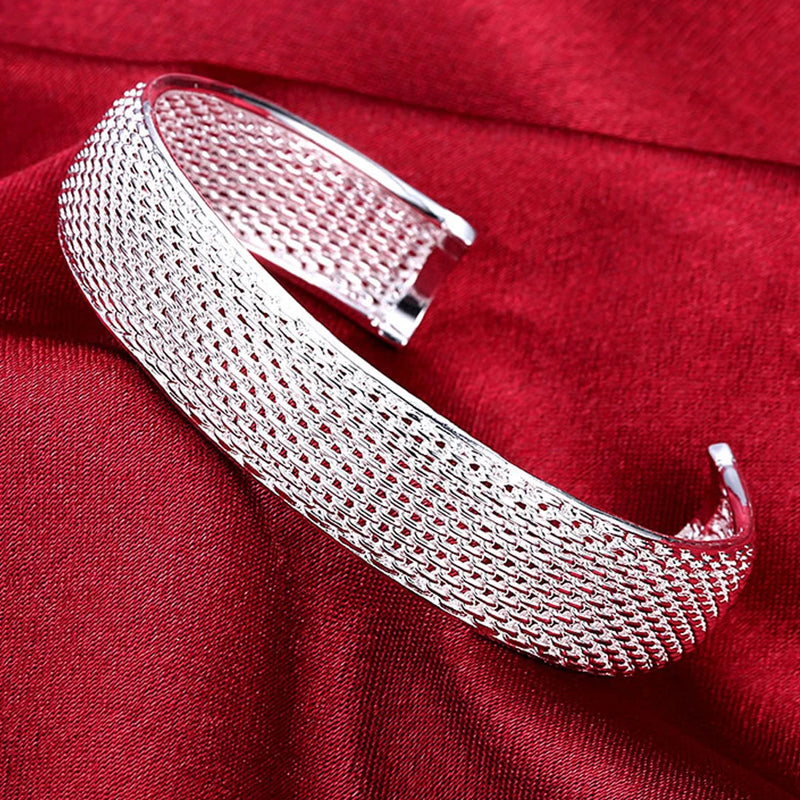 925 Silver Geometric Bangle Open Bracelet For Women Men