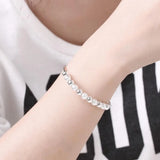 925 Silver Geometric Beads Open Bangles Bracelet