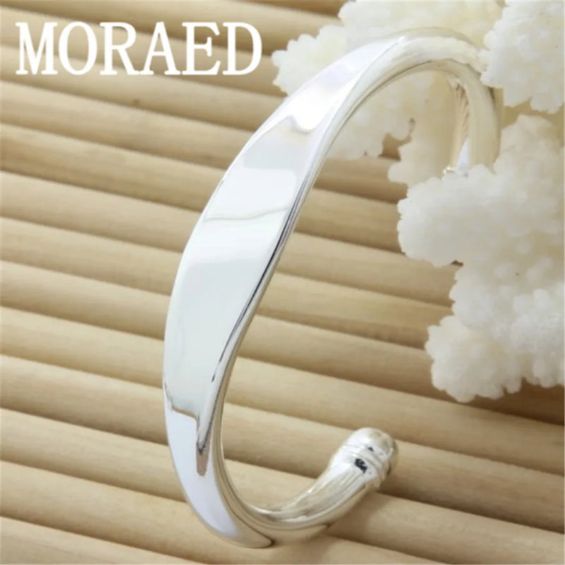 925 Silver Geometric Open Bangle Bracelet for Women