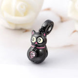 925 Silver Cat Dangle Charm Bead Pendant - Glow-in-the-dark - DIY Jewelry