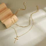 925 Silver Double Layer Choker with Long Cross Pendants Necklace