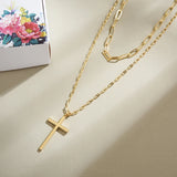 925 Silver Double Layer Choker with Long Cross Pendants Necklace