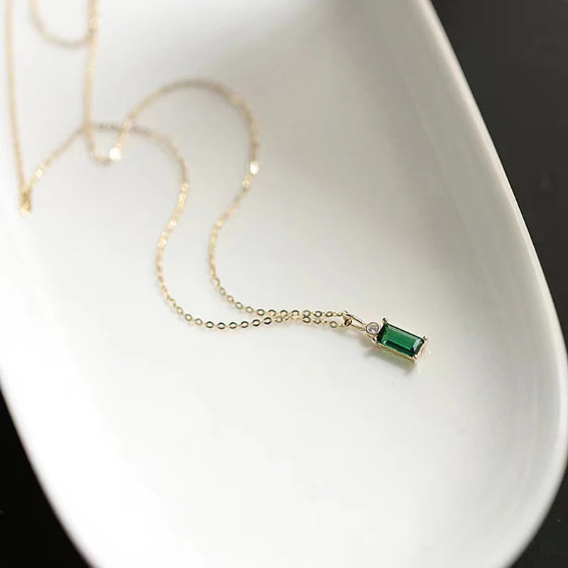 925 Silver Green Zircon Choker Pendant Necklace Gift NK143