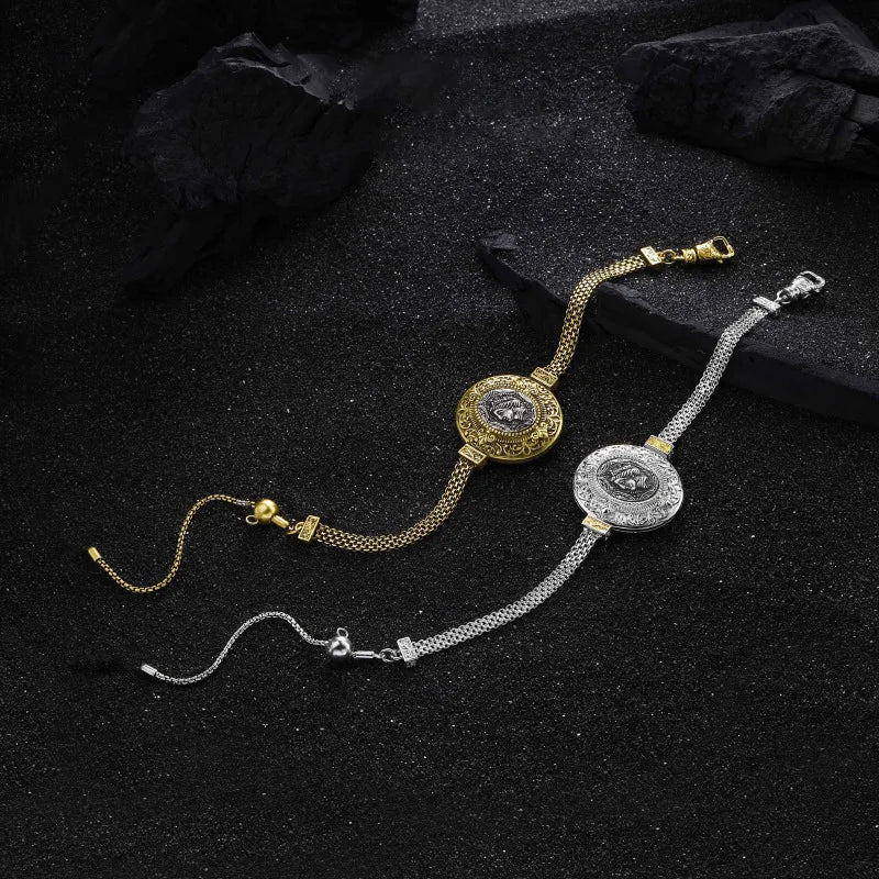 925 Silver Golden Round Pad Vintage Bracelet For Woman Girl