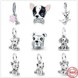 925 Silver Happy Puppy Dog Cat Pendant Beads Charms Bracelet Jewelry