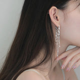 925 Silver Heart Disc Tassel Earrings Women Long Wedding Jewelry