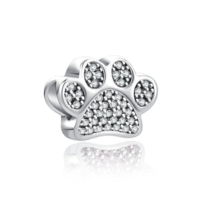 925 Silver Heart Dog Paw Enamel Beads for Bracelet