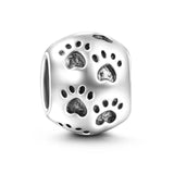 925 Silver Heart Dog Paw Enamel Beads for Bracelet