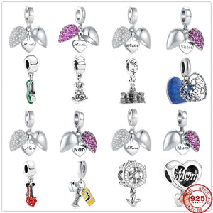 925 Sterling Silver Heart Flower Bead Charms for Bracelets